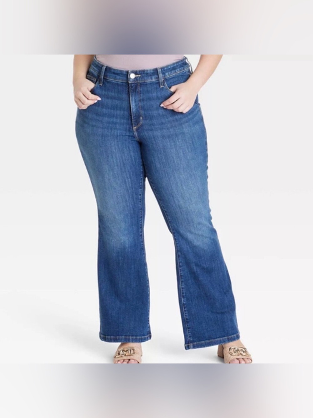 Ava & Viv High-Rise Relaxed Flare Jeans, Women, 24, Dark Wash